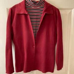 Mock Turtleneck and Matching 100% Cotton Cardigan in Cranberry Size M